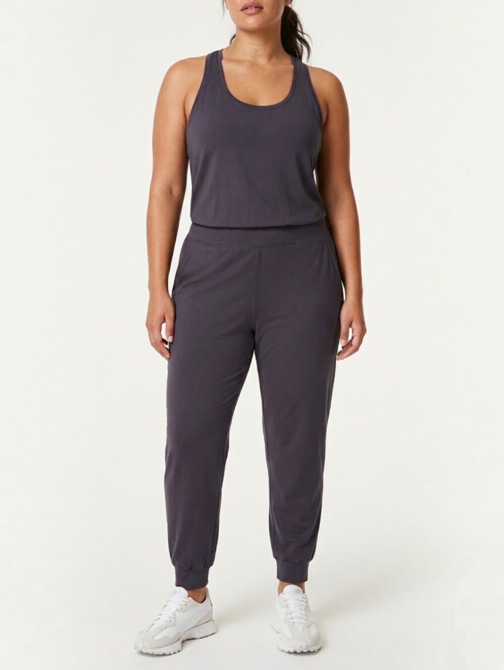 Sweaty Betty Gary Jumpsuit Women's L Charcoal Racerback Jogger Yoga Athleisure